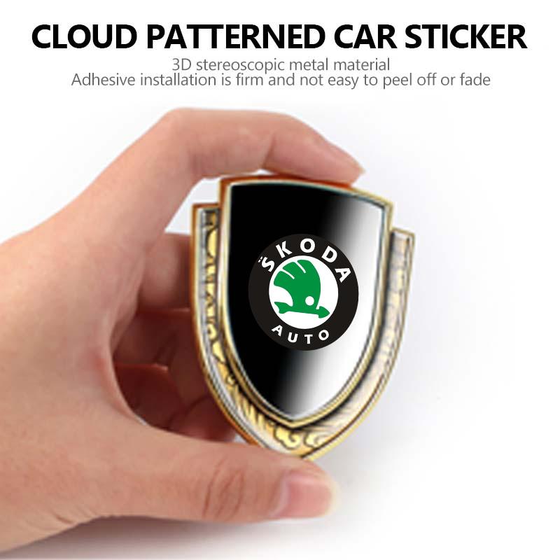 AAAAS1 Car Styling 3D Shield Metal Emblem Badge Sticker Decoration Decal For Skoda S Kodiaq Octavia 2 3 Yeti Karoq Rapid Fabia VII VRS