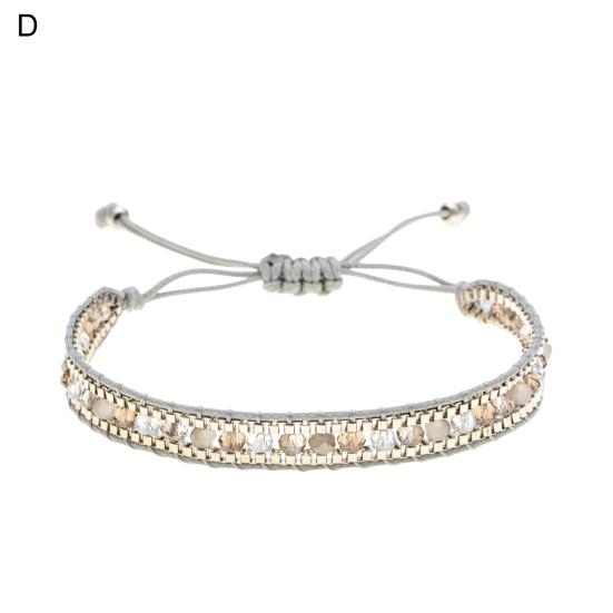 Women Bracelet Adjustable Braided Rope Faux Crystal Vintage Ethnic Style Hollow Out Wrist