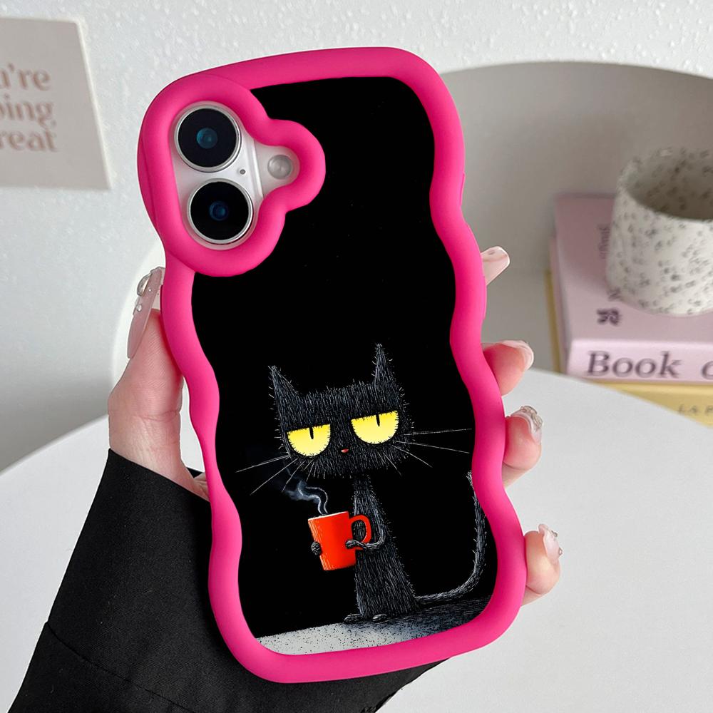 Милый Кофе-Кот Волнистый Край ТПУ Чехол для Мобильного Телефона для iPhone 17 16 15 14 13 12 11 Air Pro Max Plus Цветной Чехол