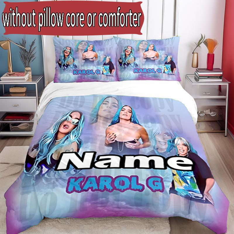 3pcs Duvet Cover Set (1*Duvet Cover + 2*Pillowcase, Without Core), Custom Name Karol G Pattern Bedding Set, Home Bedroom Decor Gift
