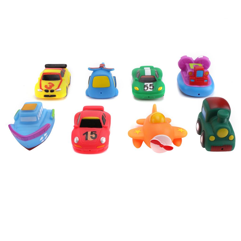8 Pack Floating Bath Toys Rubber Floating Boat Vehicle Aircraft Bath Squirt Toys for Baby or Kids