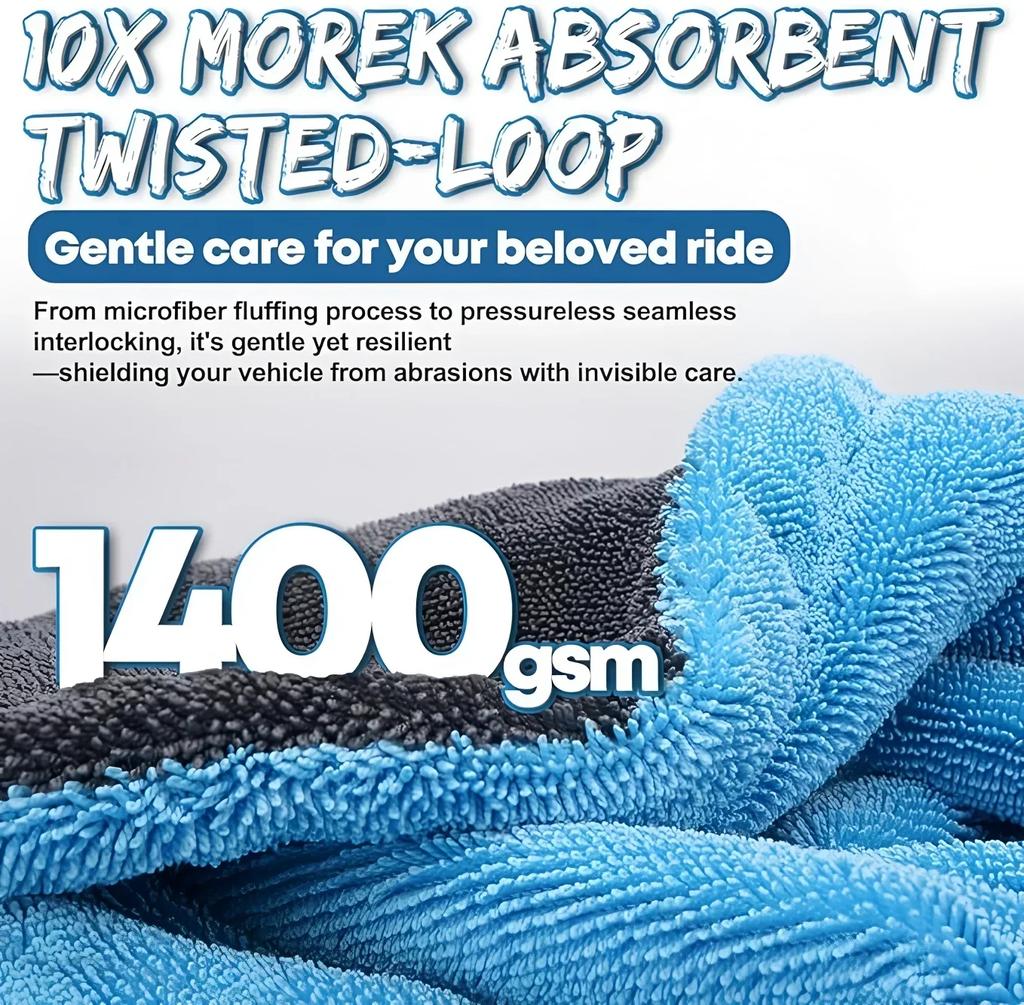 Микрофибровая полотенце для автомойки 1400 GSM, двусторонние тряпки для детейлинга автомобиля, без царапин, большого размера, полотенце для сушки автомобиля