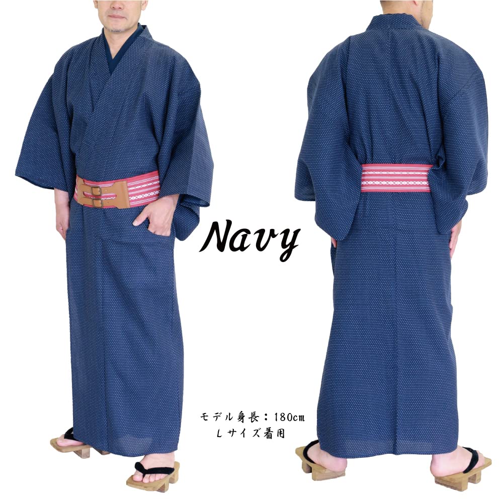 Single Dot Sashiko [SWINGPLUS] Kimono, Clothes, Yukata, Pattern, Weave, 100% Cotton, Men's (M, Navy)