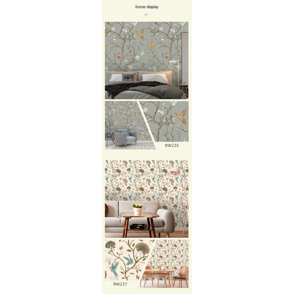 Самоклеящиеся обои для гостиной и спальни (Цветы и птицы Зеленое растение)