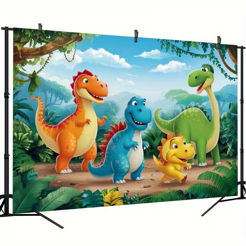 Cartoon Dinosaur Party Backdrop 120x80cm Polyester Background Cloth for Children Birthday Photo Booth Decoration