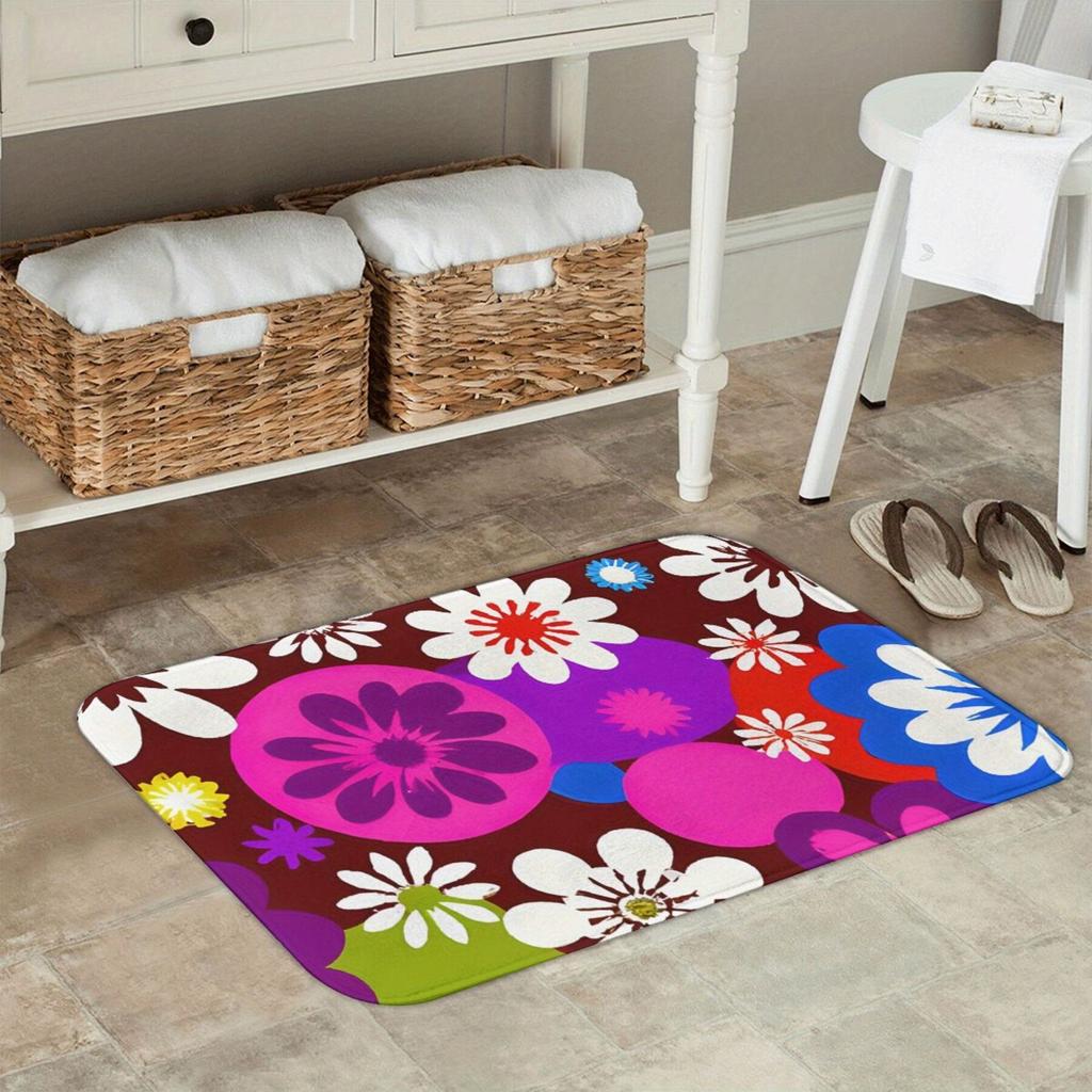 Bold colorful wreath design floor mat, modern decorative entrance carpet for home interiors