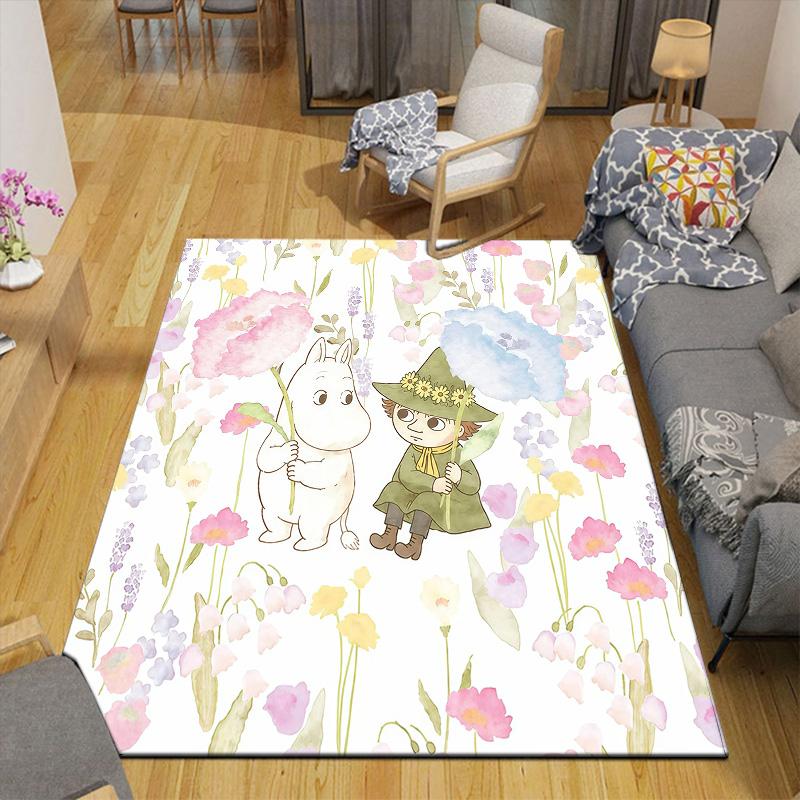 Moomin Flannel Pattern Square Carpet,Area Rug,Carpet Rug for Living Room Bedroom Sofa Playroom Decor,Non-slip Floor Mat