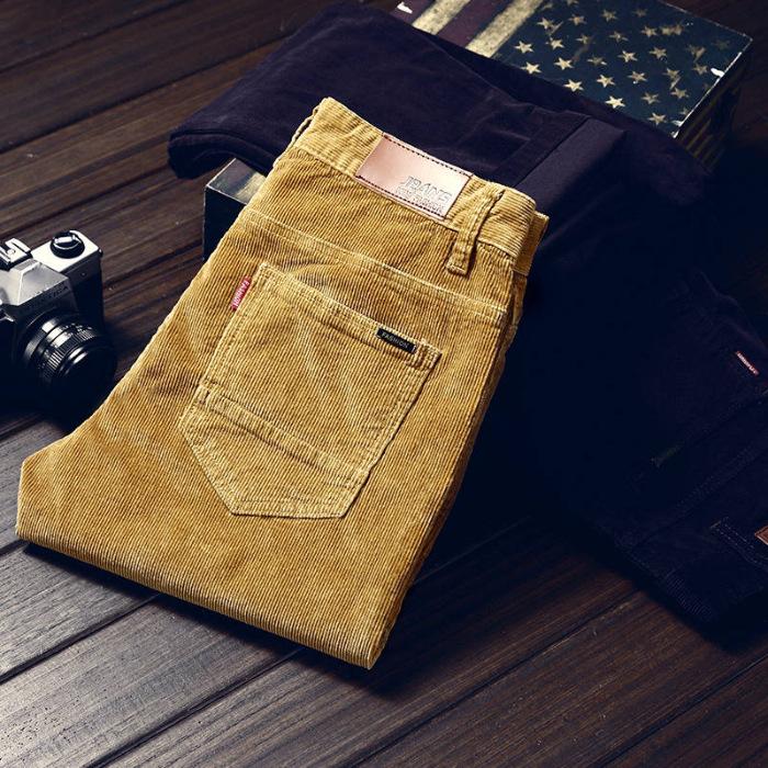 Осенне-зимние вельветовые мужские свободные прямые брюки в деловом стиле, мужские облегающие полосатые бархатные брюки