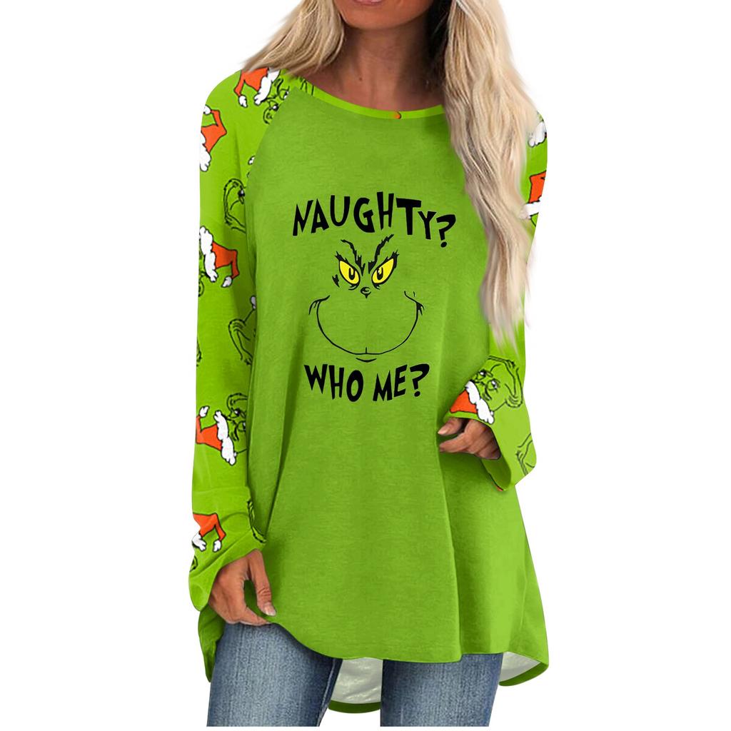 Женская мода, повседневная блузка с длинным рукавом и рождественским принтом, пуловер с круглым вырезом