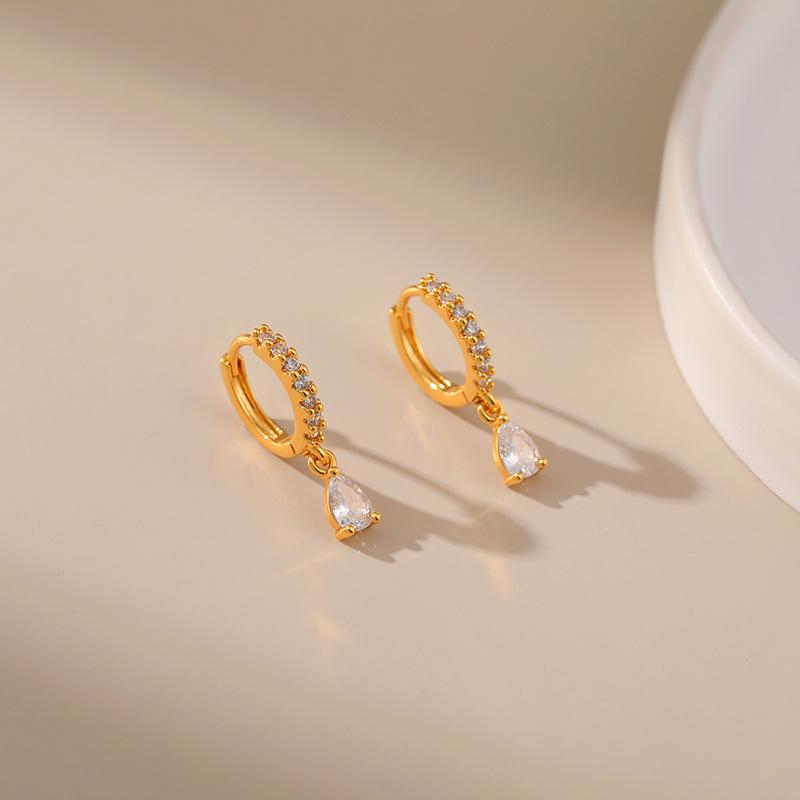 Women 18k Gold Plated Red Zircon Inlaid Delicate Versatile Ear Buckle Earrings