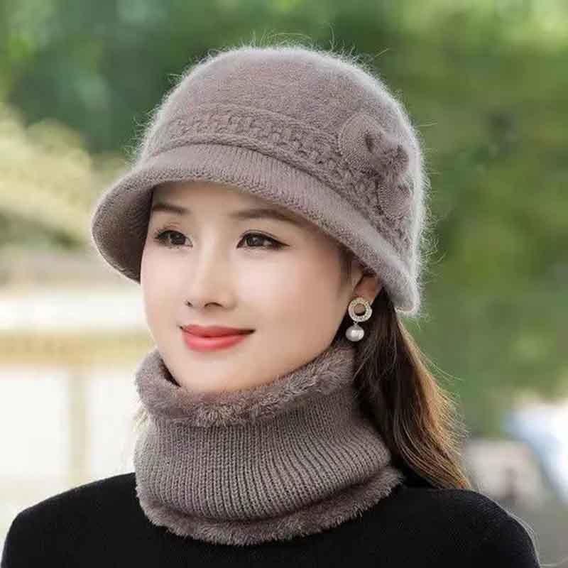 Middle-aged and Elderly Hats Ladies Autumn and Winter Rabbit Fur Knitted Woolen Hats Elderly Grandma Warm Hats Winter Mother Hats Women
