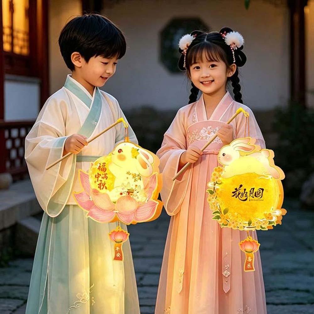 Glowing Mid Autumn Lantern Handmade Rabbit Flower Lantern Bunny Lantern Kids Craft