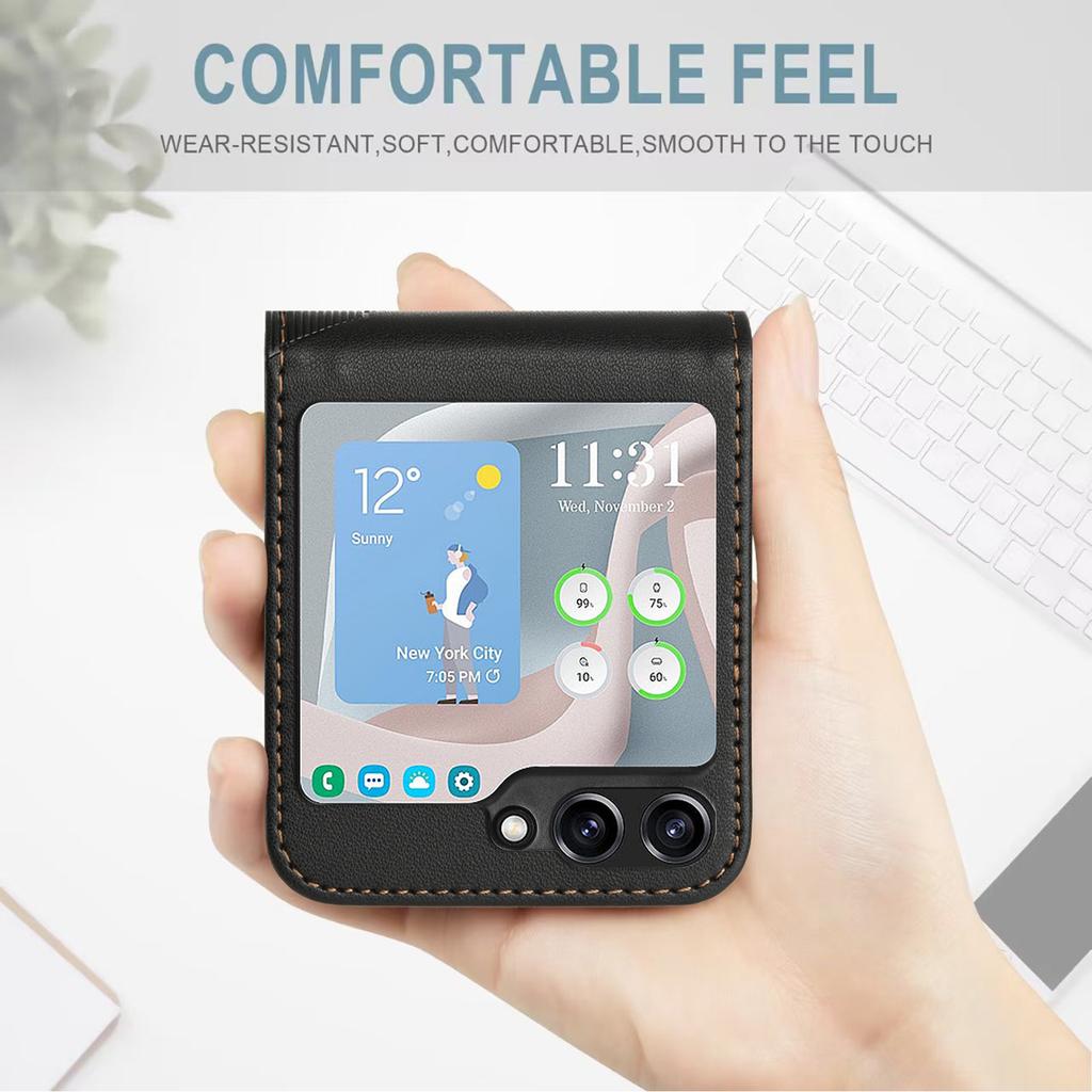 Кожаный флип-чехол для Samsung Galaxy Z Flip 6 Flip6 с отделением для кредитных карт, чехол для телефона, противоударный | Классический дизайн | 8 цветов