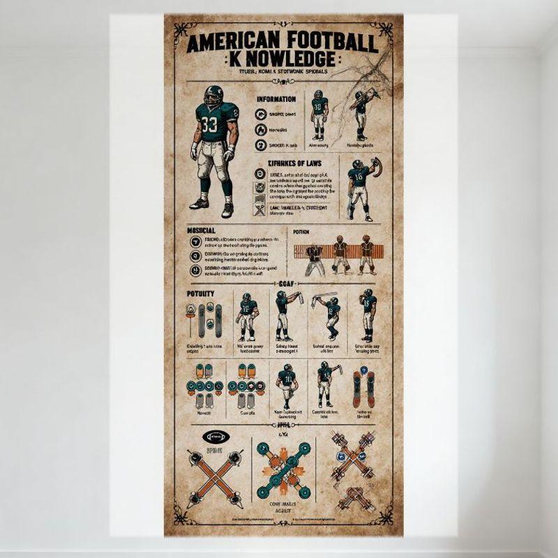 Vintage American Football Knowledge Rules Metal Tin Sign, Formation & Muscles Illustration, Gear & Positions Decor, Retro Educat