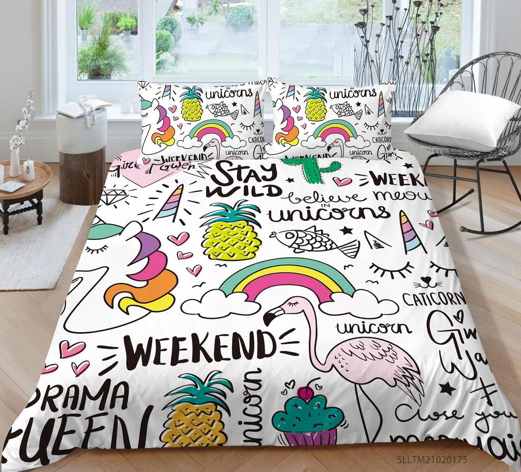 3D Animal Pattern Bedding Bird Print Quilt Cover Pillowcase 2 or 3 Full Size Twin Bed Microfiber Fabric Soft Washable Zipper Home Decoration