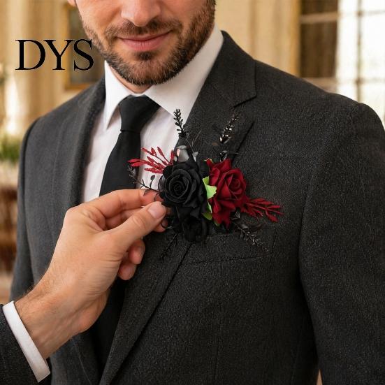 Elegant Floral Jewelry for Photoshoots Wrist Corsage, Black Burgundy Rose Corsage Wedding, Bridesmaid Mother, Niche Dark Style Costume Accessories