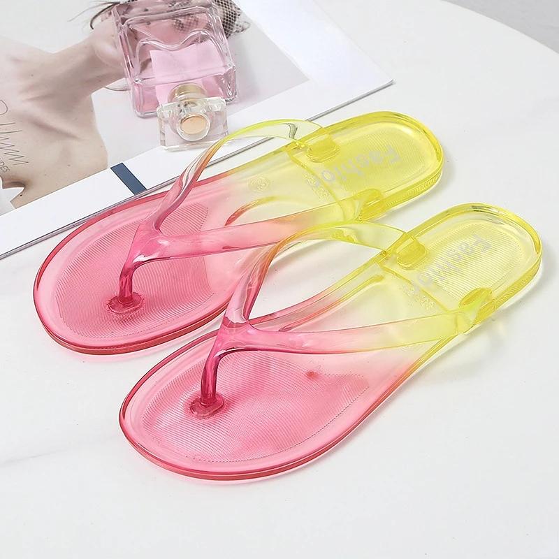 Шлепанцы, женские повседневные шлепанцы на плоской подошве, сандалии градиентных цветов, желейные пляжные шлепанцы, женские шлепанцы, женская обувь, 2024