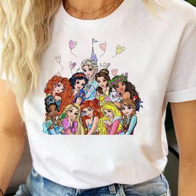 Летняя футболка с графическим принтом Disney Princess Mcqueen для мужчин и женщин, модная, хлопковое качество, повседневная, свободная, с коротким рукавом, классическая, унисекс
