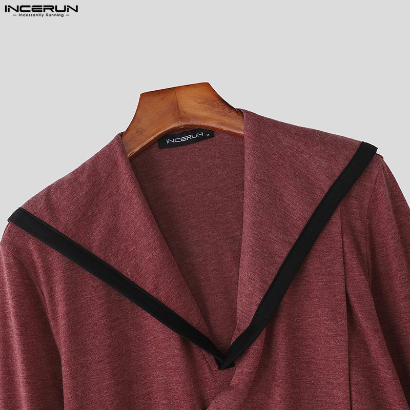 INCERUN Мужские футболки с нерегулярным вырезом, длинным рукавом, со вставками, повседневные, осенние, майки