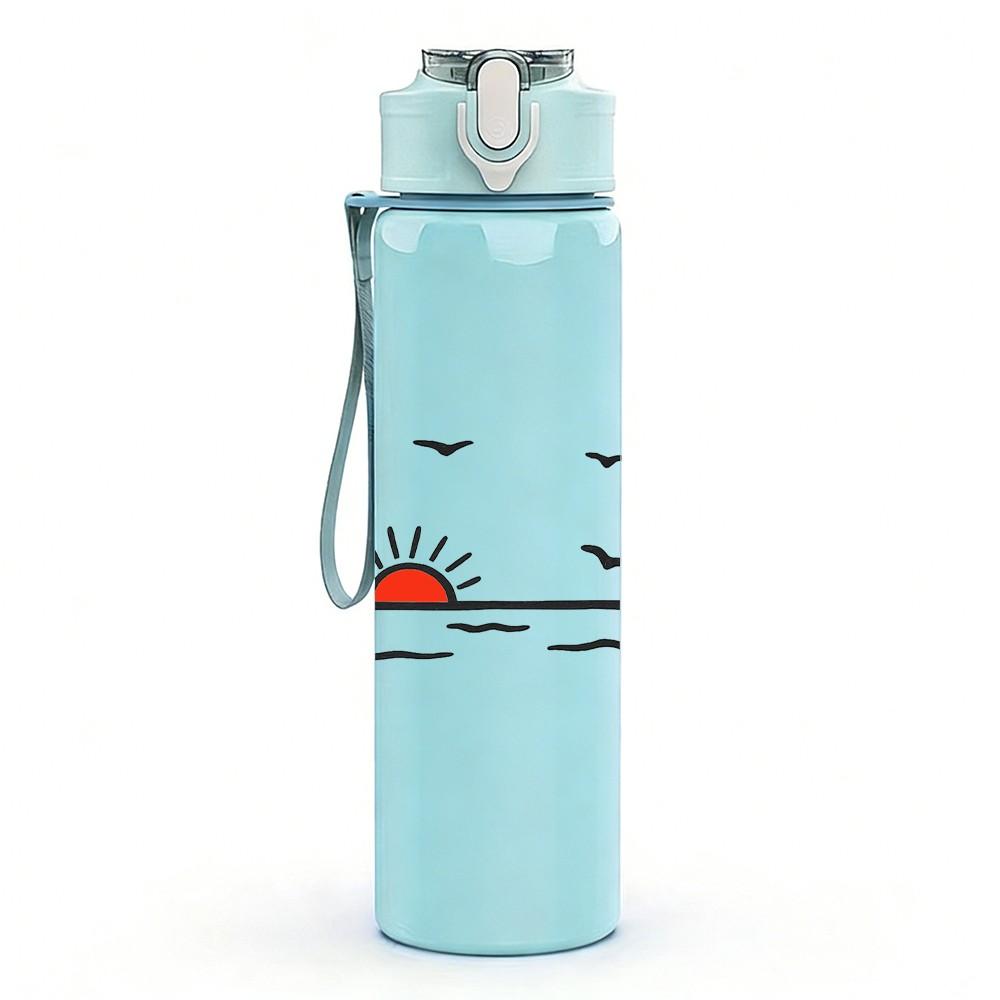 1PC Ocean Sunset Seagull Landscape Print 750ml Color Plastic Sports Water Bottle Leakproof Flip Straw Lid Suitable for Sports Office Home Use
