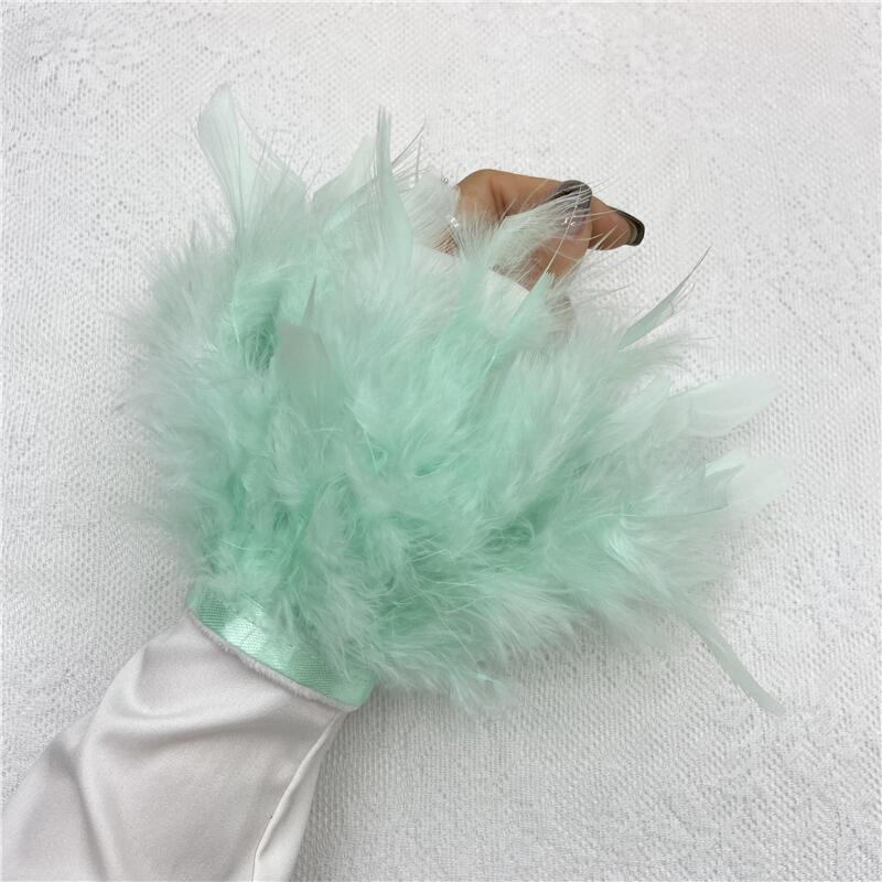 1 шт., манжеты из страусиного пера из натурального меха, манжеты из страусиных перьев, браслет с застежкой, манжеты из перьев, рукав на запястье