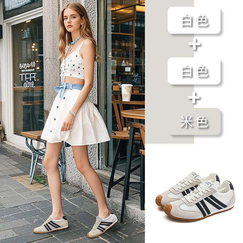 Кожаные кроссовки Форрест Гамп женские 2025 новая летняя популярная тонкая кожа сетка дышащие повседневные спортивные туфли для моральной подготовки на плоской подошве