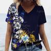 Футболки с цветочным принтом, женские уличные рубашки с короткими рукавами, летняя футболка, женская мода, повседневные футболки с v-образным вырезом, женская одежда большого размера