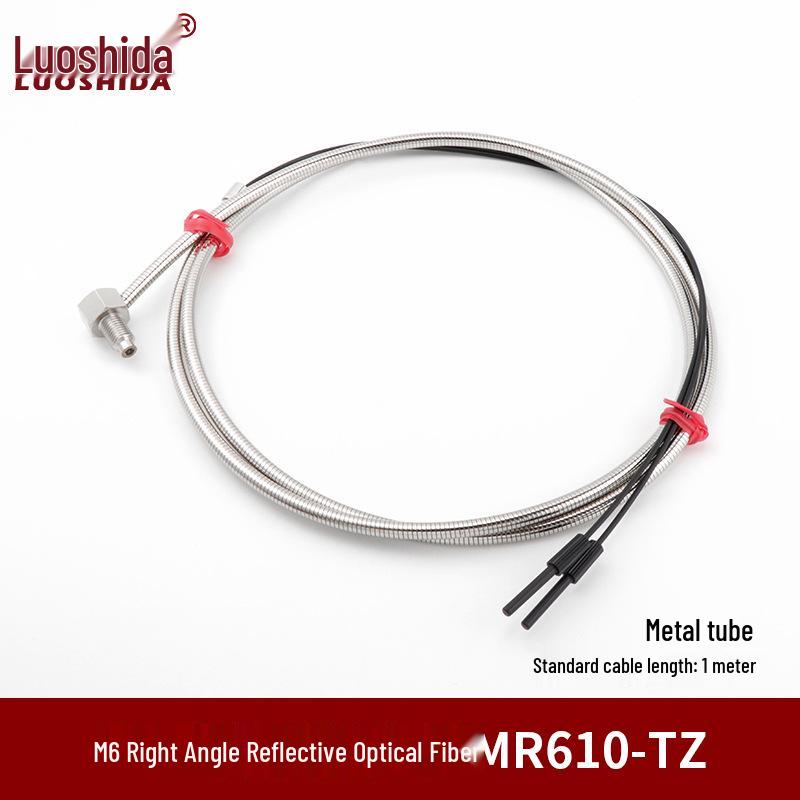 Metal Sheathed Fiber Optic Sensor Amplifier with Right Angle Elbow and Extended Reflective Through-Beam Cable