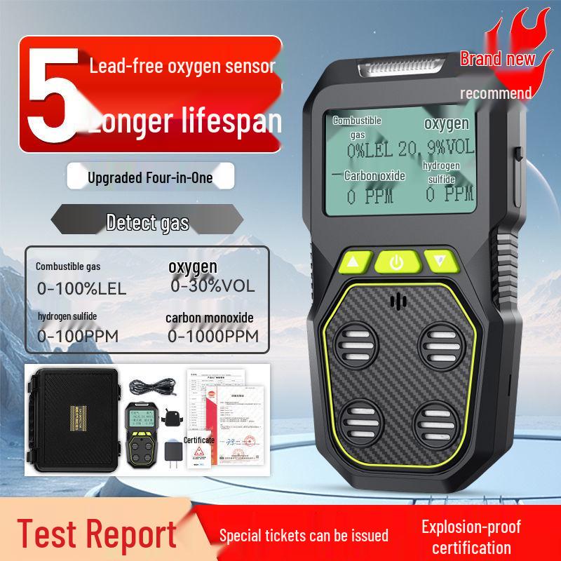 Portable 4-in-1 Gas Detector: Combustible, Oxygen, Hydrogen Sulfide, Carbon Monoxide