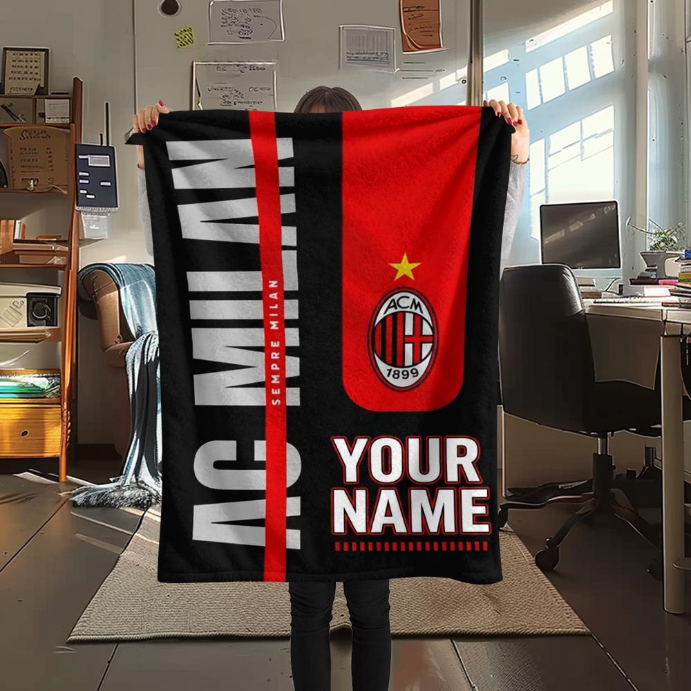 1PC Custom Name Ac Milan Patterned Flannel Blanket Suitable For All Seasons for Home Decor Warmth and Comfort Gifts Holiday Present
