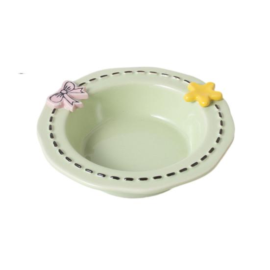 Nostalgie Ceramic Feeding Bowl for Dogs & Cats, Whisker Friendly Kitten Food Water Dish, Wide Shallow Pet Feeder Plate Dry Wet