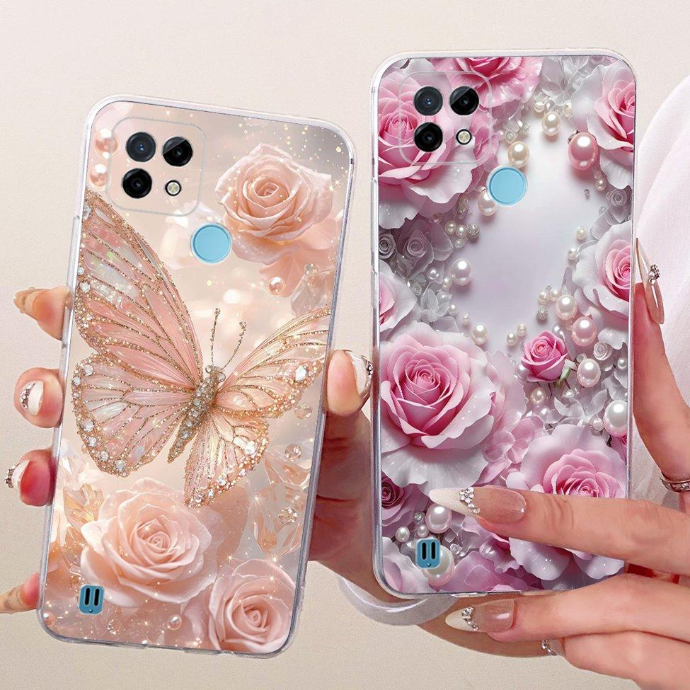 Clear Cover For Realme C21 Case RMX3201 Cute Cat Fashion Butterfly Funny Painted Phone Casing For Real me C21