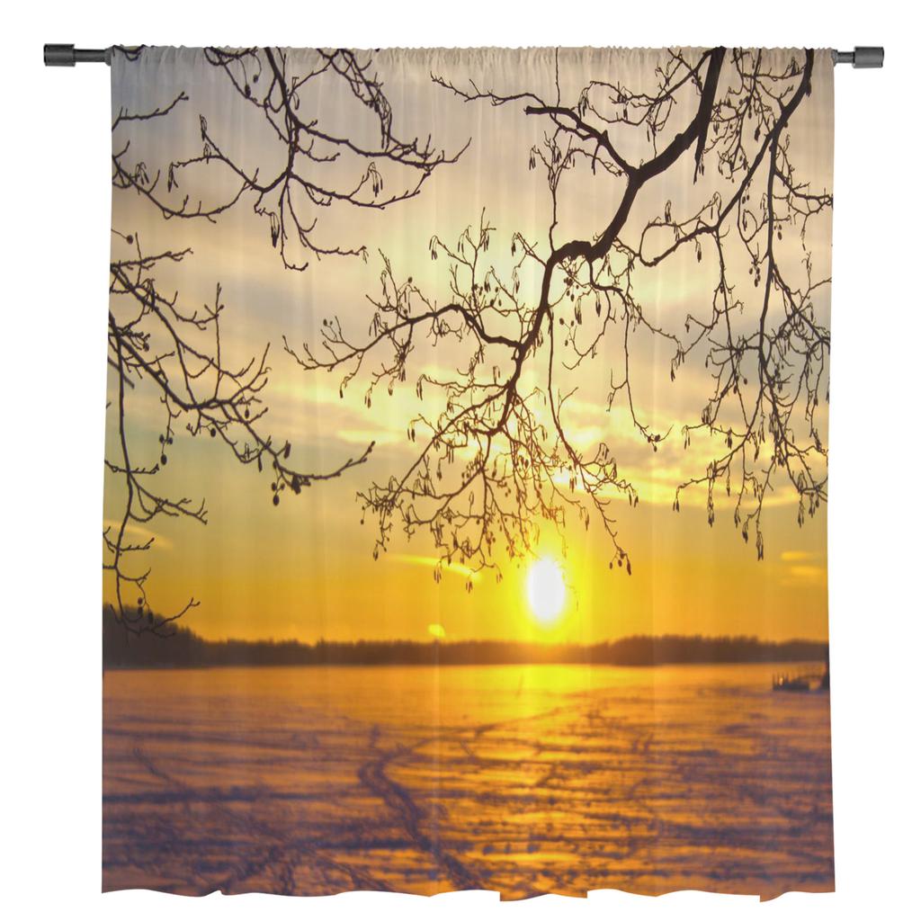 Sea Sun Sky Sunset Branches Trees Sheer Curtains for Living Room Decoration Window Curtains Kitchen Tulle Voile Organza Curtains