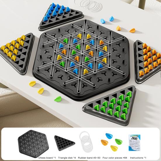 1 набор Треугольные шахматы Настольная игра от 2 до 4 игроков Геометрия Обучение фокусировке Логика Обучение Резиновая лента Треугольник Pegboard Стратегическая игра Игрушка