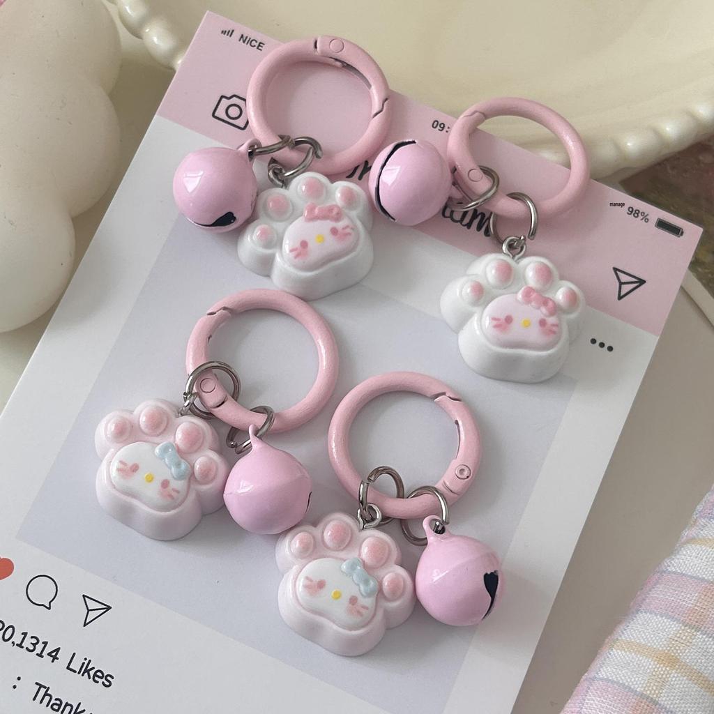 Charming Cartoon Cat Paw Bell Keychain - Cute Schoolbag Pendant & Bestie Gift