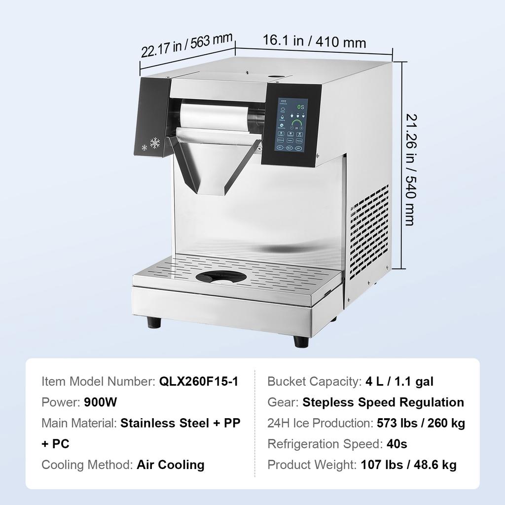 SucceBuy Commercial Snowflake Ice Machine 573LBS/24H Stainless Steel Ice Shaver Machine Electric Snow Cone Maker Air Cooling
