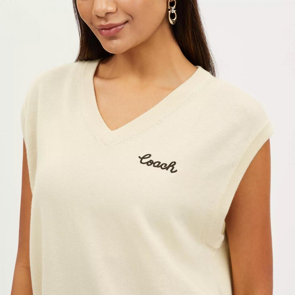 Coach Свитер жилет кремовый