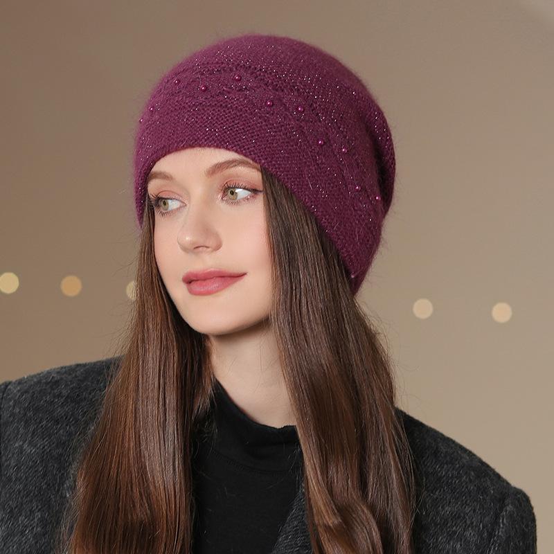 Новая женская зимняя шапка, модная шапка-бини с жемчугом, теплая зимняя шапка для женщин, повседневная уличная вязаная шапка