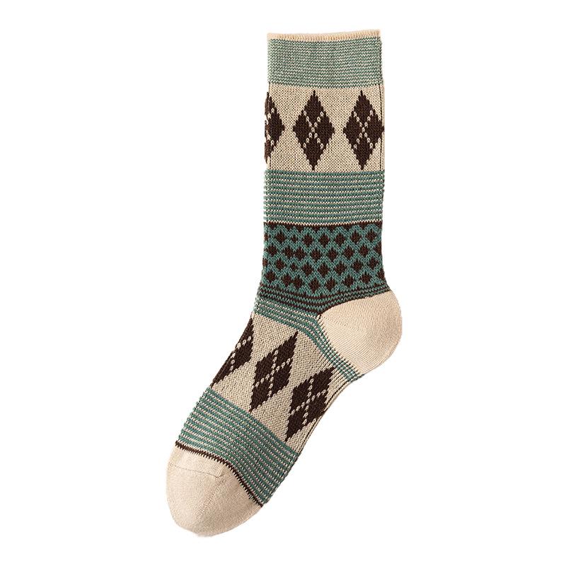 Women's Retro Argyle Mid-Calf Socks - Autumn/Winter Ethnic Style