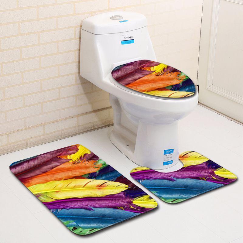 3D Feather Bathroom Toilet Three-Piece Floor Mat Door Mat Bathroom Carpet