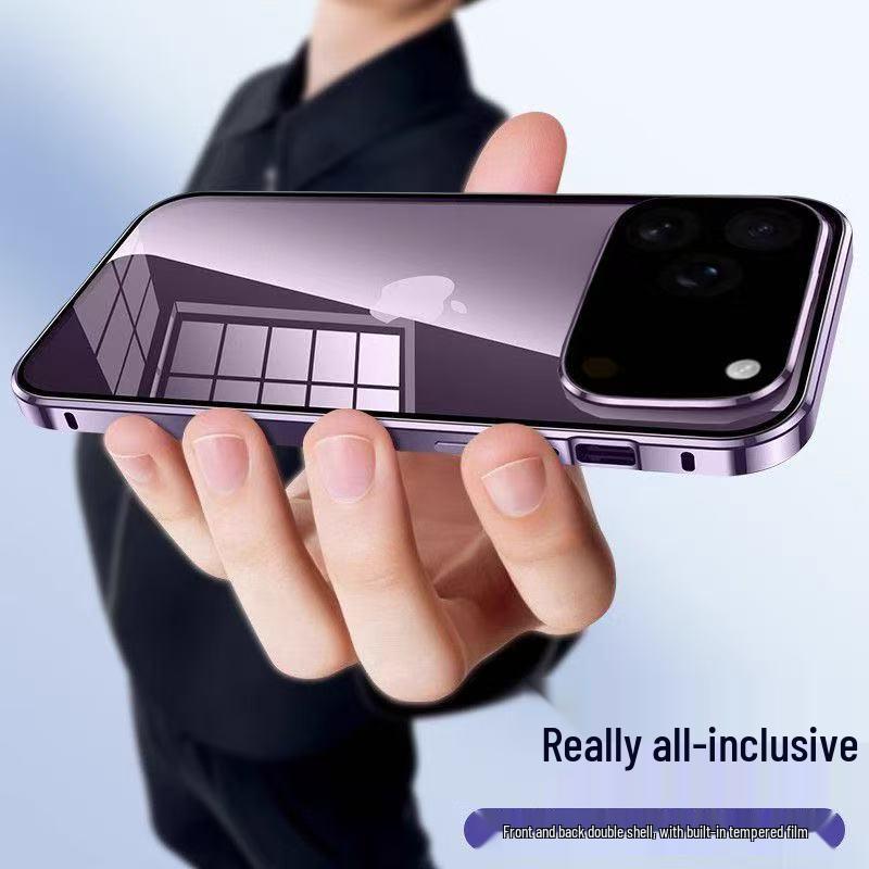 Легкий двусторонний стеклянный чехол для телефона для iPhone 16/17 Pro Max с поддержкой Mag-Safe и защитой от падений