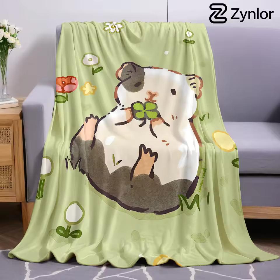 Clover Hamster Cartoon Anime Print Flannel Blanket Soft Warm Throw for Kids Bedroom Sofa Bed Christmas Office Car
