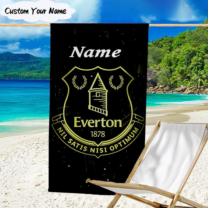 1PC Custom Name Beach Towel Everton Football Crest Beach Towel, Suitable for Camping, Travel, Beach Accessories, Super Absorbent, Family Gift