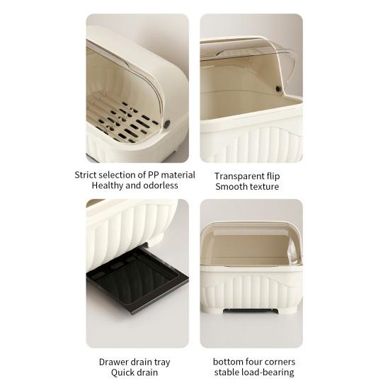 Countertop Utensil Caddy Dish Storage Box Efficient Draining Design Large Capacity Tableware Storage Container with Dustproof Lid