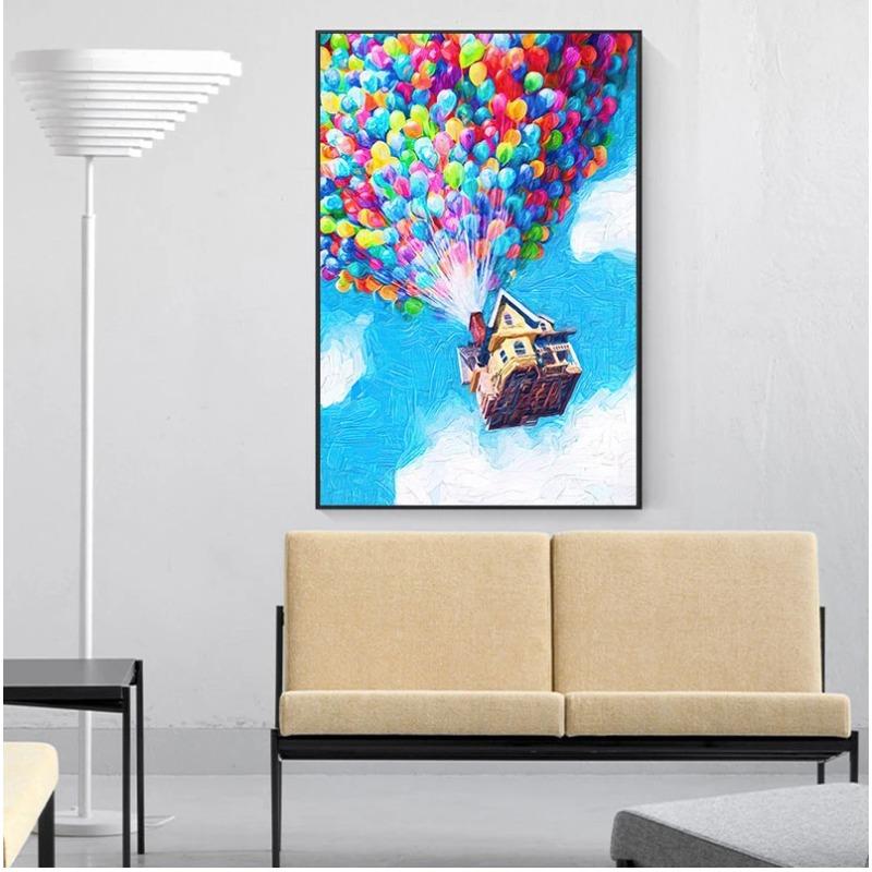 Balloon House UP Movie Print Pixar Poster Oil Painting Wall Art Canvas Painting Adventure Travel Posters Nursery Kids Room Decor