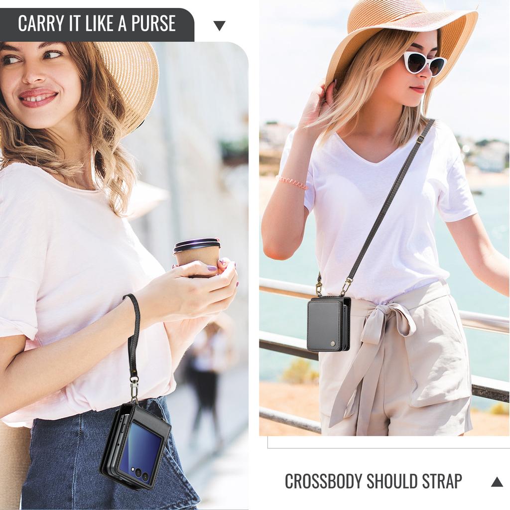 Applicable to Samsung Z Flip7 mobile phone leather case New Z FLIP7 folding mobile phone case diagonal span card protective case