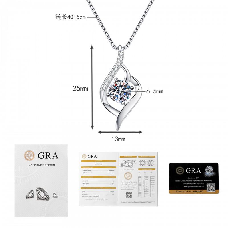 1CT Moissanite Heart Necklace Chain Valentines Day Gift Women Fashion Jewelry
