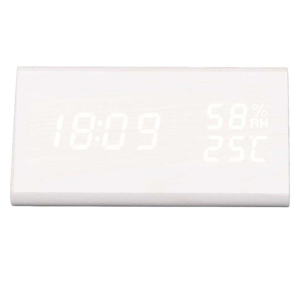 LED Digital Alarm Clock Multipurpose Wooden Clock with Voice Control Humidity Temperature Week Time