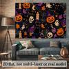 2D planar Halloween-themed banner background fabric featuring pumpkin lanterns black cats skulls and ghostszyc