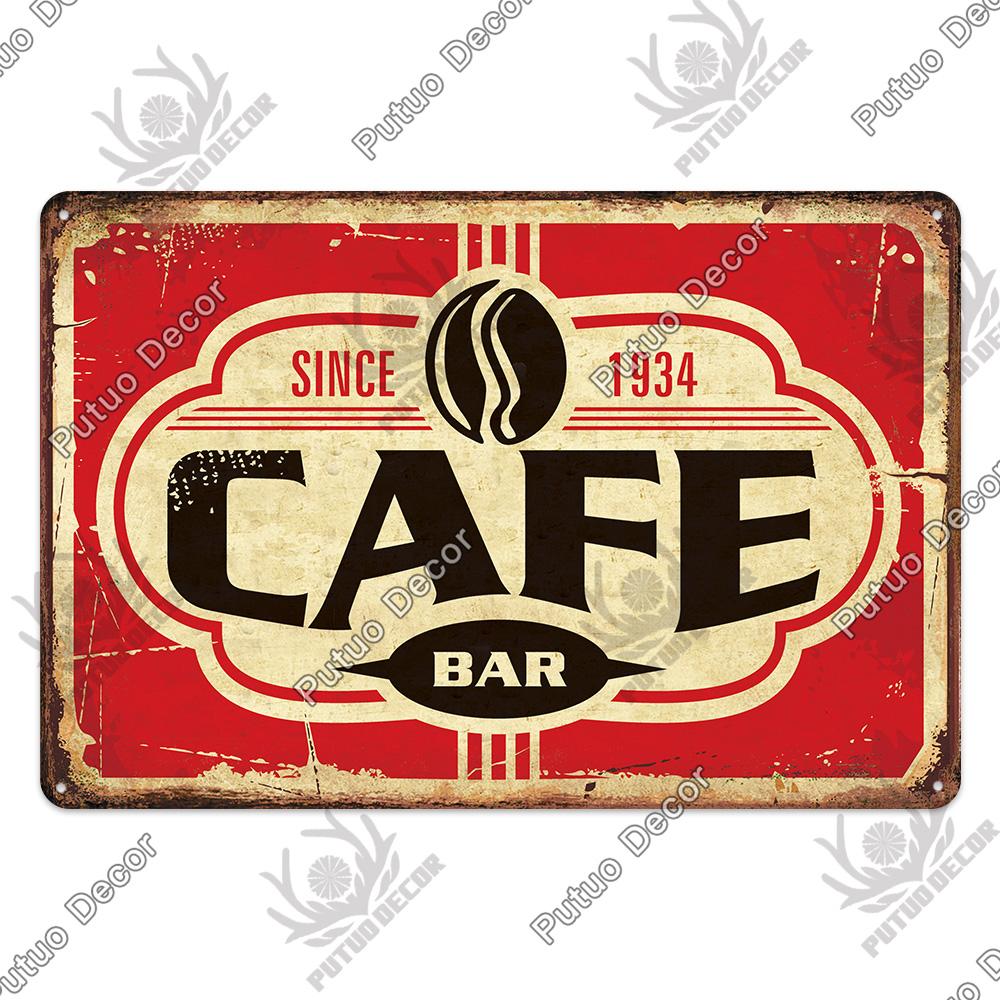 Putuo Decor Coffee Vintage Tin Sign Plaque Metal Plate Wall Art Posters for Kitchen Bar Cafe Room Retro Iron Painting